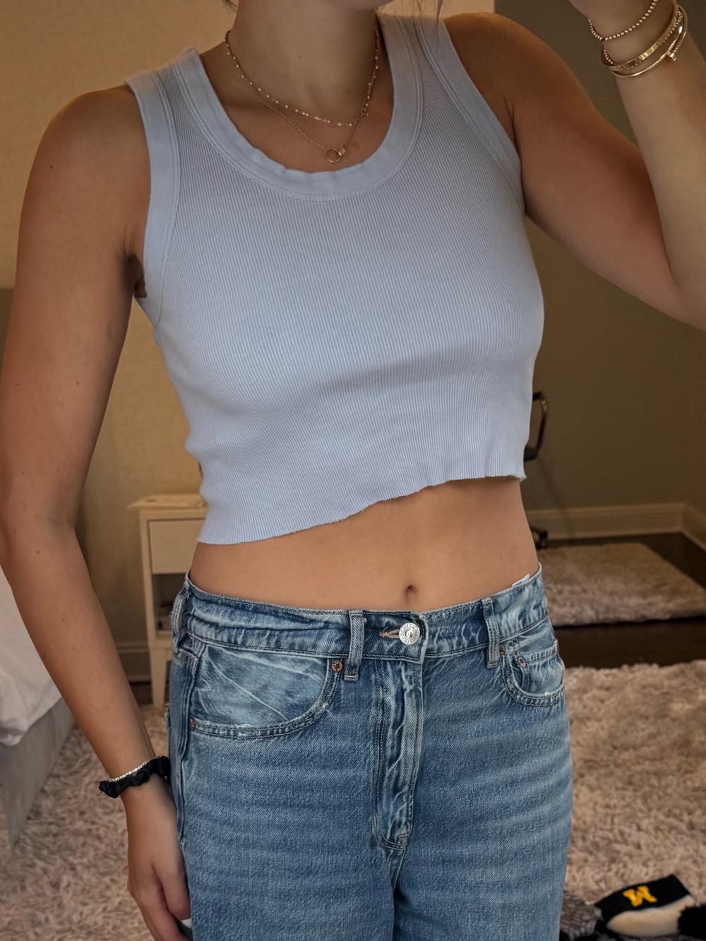 Brandy Melville Pale Blue Ribbed Crop Tank